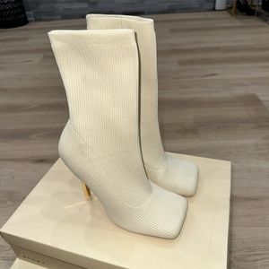 Cream Knit Heel Boot
